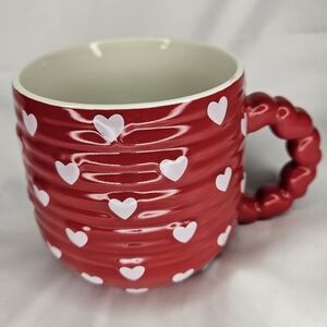 Red Mug With White Hearts NEW